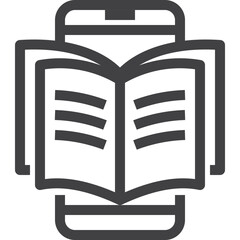 Simple vector book on mobile outline icon on white background