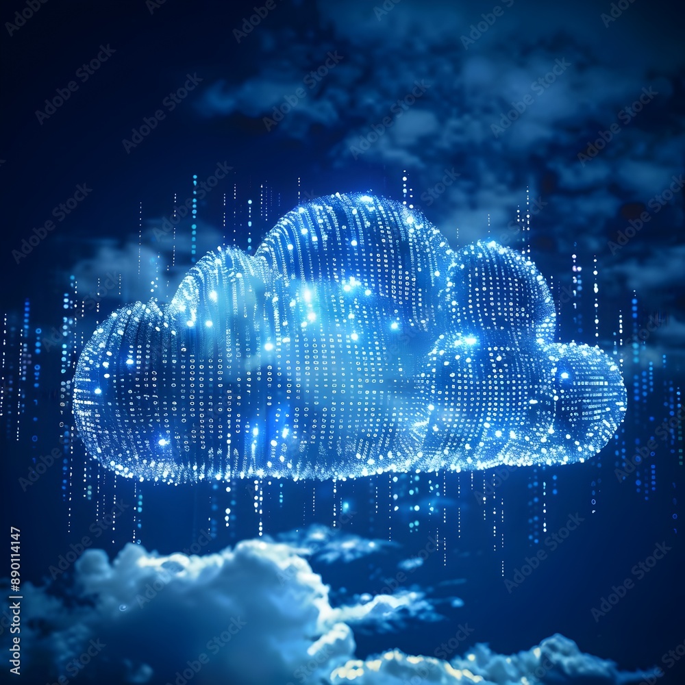 Poster digital cloud symbolizing data encryption and cloud computing security