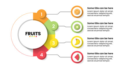 Infographic template. Fruits with circle and 4 steps
