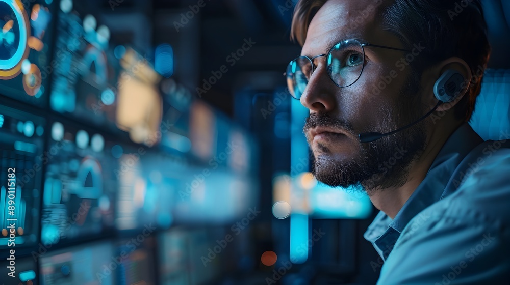 Poster cybersecurity expert overseeing cloud based security protocols and systems