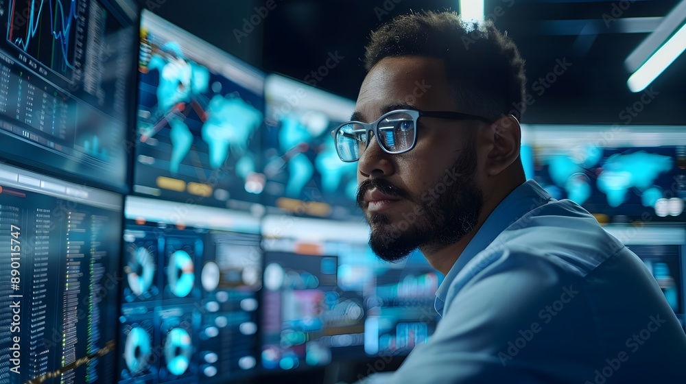 Poster cybersecurity expert monitoring cloud based security systems and protocols