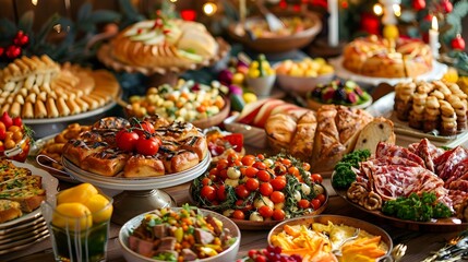 Fototapeta premium Table spread with tasty food beautifully decorated