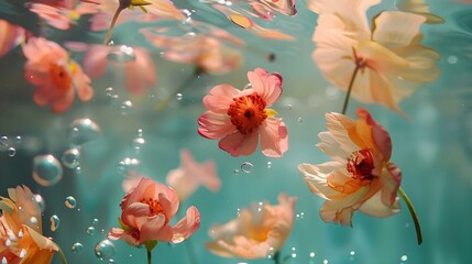 Underwater beauty: Floral petals floating in water