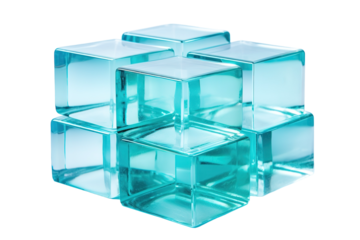 A Stack of Turquoise Glass Cubes Against a Pristine White Background on a Clear PNG or White Background.