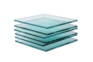 A Stack of Clear Glass Squares Reflecting Light on a White Background on a Clear PNG or White Background.