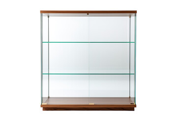 An Empty Glass Display Cabinet Awaits Its Treasures on a Clear PNG or White Background.