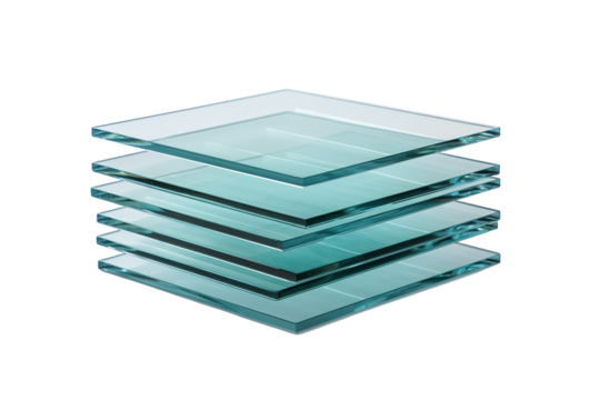 A Stack of Clear Glass Squares Reflecting Light on a White Background on a Clear PNG or White Background.