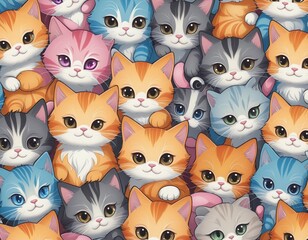 Many adorable cartoon colorful kittens 