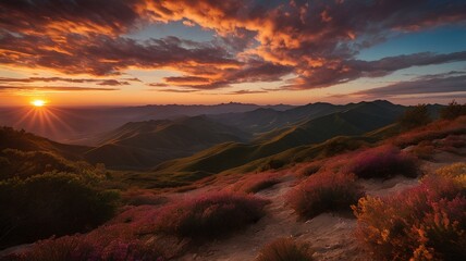 sunset over the field, Field and skyscape photos at sunset, high definition clear, wallpaper