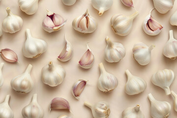 Garlic Cloves and Bulbs Texture Background