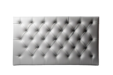 Silver Upholstered Headboard With Diamond Tufting on a Clear PNG or White Background.
