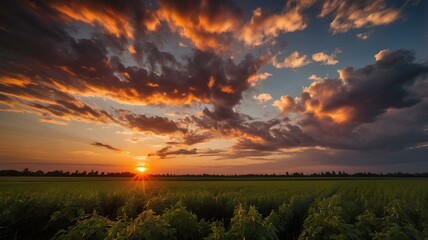 sunset over the field, Field and skyscape photos at sunset, high definition clear, wallpaper