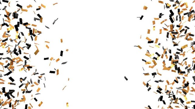 deux jets de confettis noirs et dor&eacute;s sur les c&ocirc;t&eacute;s de l'image - canal alpha s&eacute;par&eacute; - 4K 60 fps