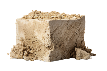 A Crumbling Fortress of Sand Against a White Backdrop on a Clear PNG or White Background.