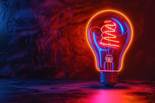 Glowing Light Bulb on Dark Textured Background