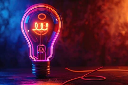 Glowing Light Bulb on Dark Blue and Red Background