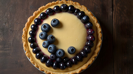 Blueberry shortbread pie on a wooden table