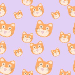 seamless pattern with Orange cat purple background