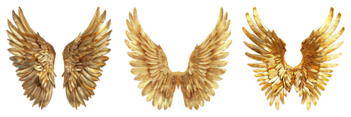 Set of gold color wings isolated on transparent background