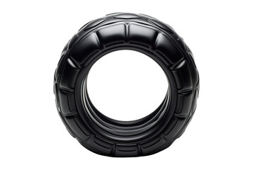 A Black Rubber Tire's Rugged Texture and Circular Form on a Clear PNG or White Background.