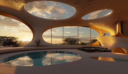 Fototapeta premium Modern Interior Design with Scenic Ocean View