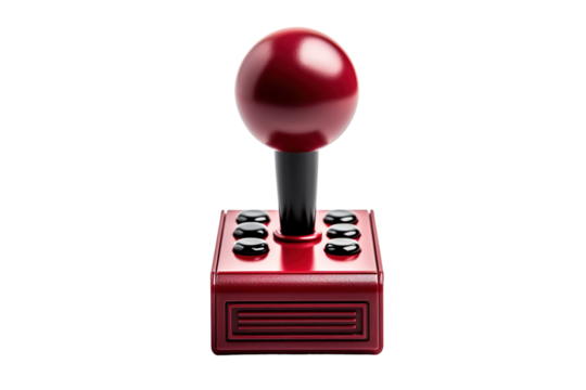 A Classic Red Joystick and Button Panel Ready for Gaming Action on a Clear PNG or White Background.
