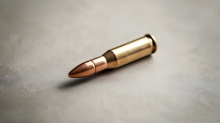 Naklejka premium Close-up View of Metal Bullet Cartridge on Textured Surface
