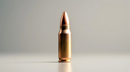 Close-up of a Metallic Bullet with Minimalist Background Showcasing Firearm and Military Concepts