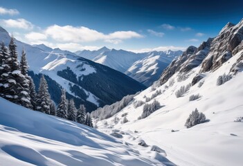 snowdrifts blanketing high mountain winter landscape deep snow steep scenic snowy mountainside view, pass, cold, white, frost, icy, frozen, wilderness, nature