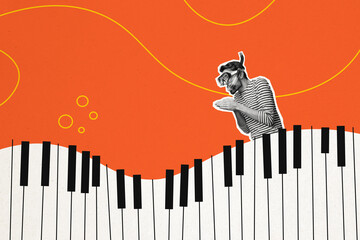 Composite artwork collage image picture of mini guy diving mask piano keys isolated on creative background © deagreez