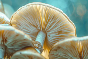 Mushrooms Underside Close-Up at Dawn