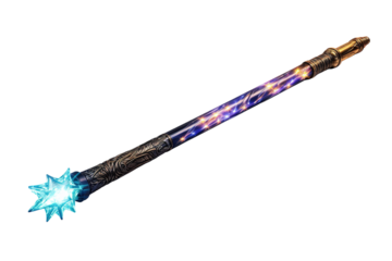 A Celestial Wand Glows With Cosmic Power on a Clear PNG or White Background.