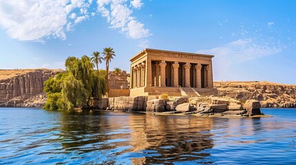 Obraz premium The ancient Egyptian temple of Satet located on Elephantine Island in Aswan, Egypt.