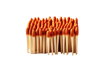 A Forest of Matches Stands Ready for a Moment of Ignition on a Clear PNG or White Background.