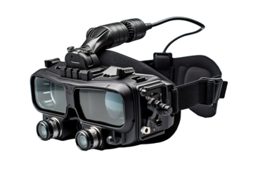 Advanced Night Vision Goggles With Head Strap and Microphone for Military Operations on a Clear PNG or White Background.