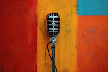 Vintage Microphone on Colorful Painted Wall