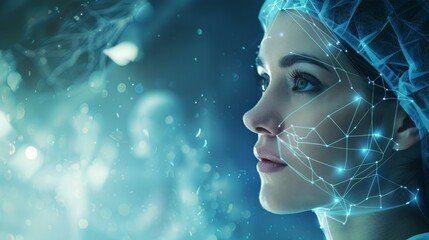Futuristic woman with digital network. 
