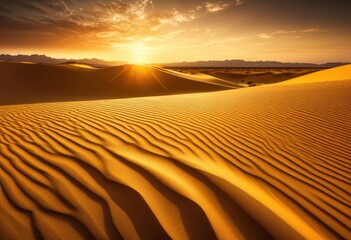 Naklejka premium golden sunlight reflecting off sandy ridges desert landscape, reflection, dunes, arid, terrain, shadows, nature, bright, beautiful, scenic, dry, hot