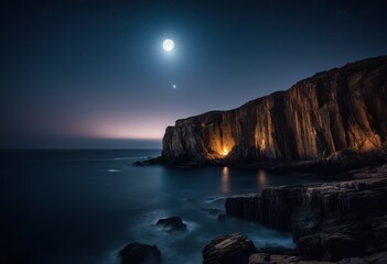 moonlit rocky cliffs illuminated moonlight, rocks, nighttime, shadows, steep, rugged, landscape,...