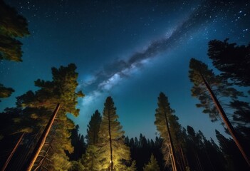 Obraz premium twinkling stars over pine forest serene nature landscape sparkling night sky, scene, atmosphere, background, beauty, sparkle, shimmer, glow, glitter, twinkle