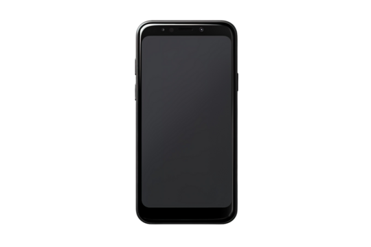 A Sleek Black Smartphone Ready For Action Against a White Background on a Clear PNG or White Background.