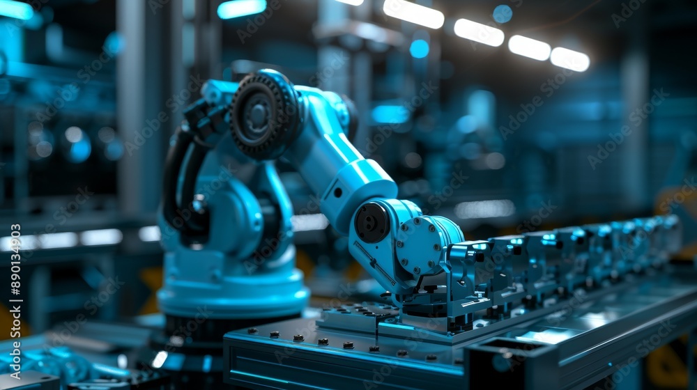 Poster a heavy automation robot arm machine was built in an industrial smart factory as part of the industr