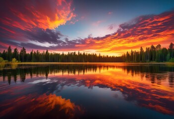 Obraz premium tranquil sunset reflecting calm lake surface nature scene, peaceful, serene, water, quiet, still, dusk, mirror, outdoors, twilight, glassy, idyllic