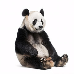 Obraz premium Panda sitting isolated on white background, studio shot, front view