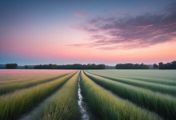 Fototapeta premium soothing twilight colors over vast field, landscape, scenery, meadow, horizon, countryside, evening, view, environment, picturesque, panorama, grassland, sky