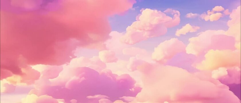 Ethereal background of formations of pink clouds and twinkling stars with copy space, colored Bright pastel authentic sky magical sky 4k video