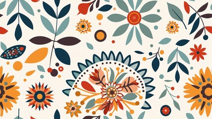 Seamless pattern colorful mandala with vibrant hues, white background