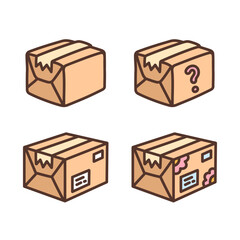 Cardboard boxes set. Carton boxes isolated on white background. Beautiful delivery parcel in brown craft package. Vector illustration