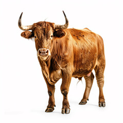 Portrait of a brown cow on a white background. Isolated
