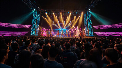 People watching idol group perform on stage